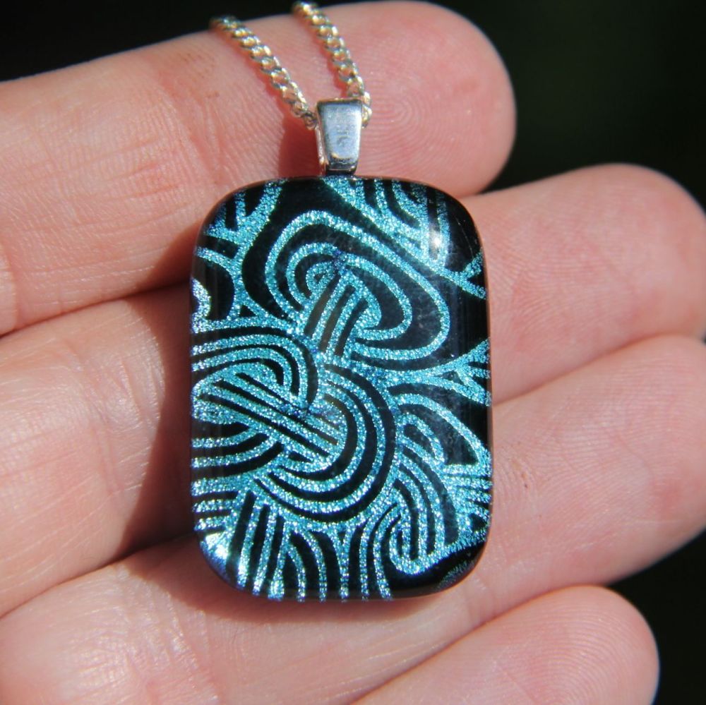 Blue dichroic glass pendant