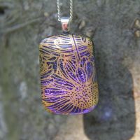 Purple and gold daisy dichroic glass pendant