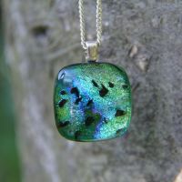 Rainbow green dichroic glass pendant