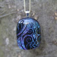 Blue to red dichroic Art Nouveau glass pendant