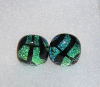 Green and black   dichroic stud earrings