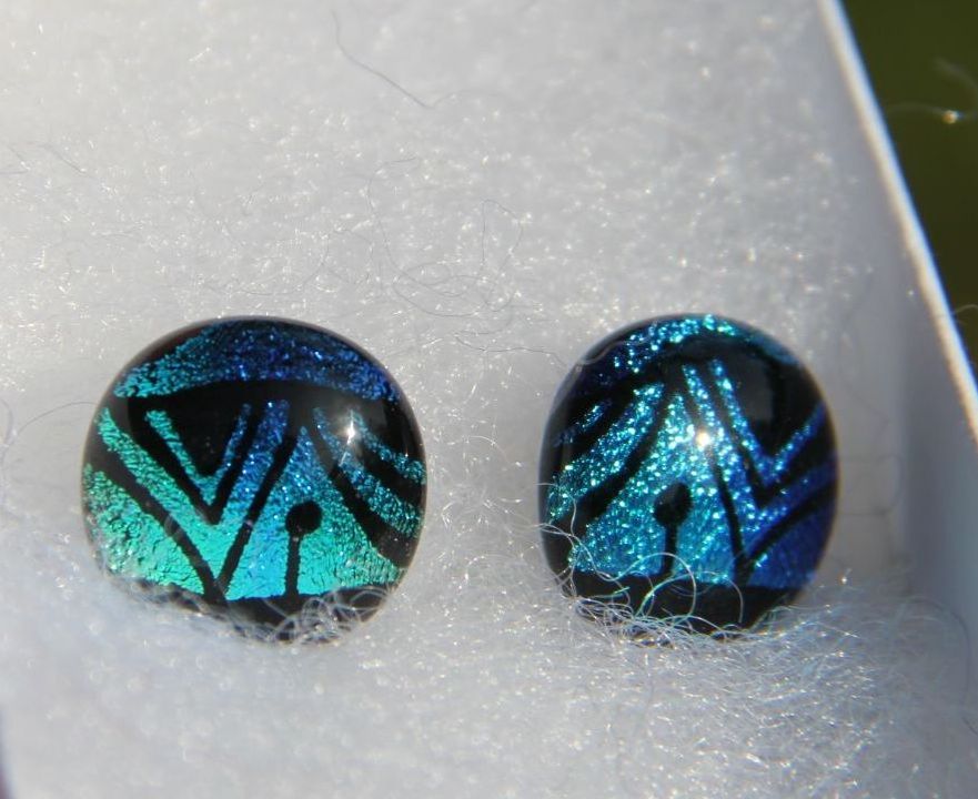 Blue triangles dichroic stud earrings