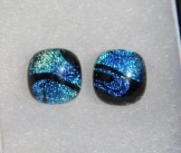 Silver blue dichroic glass stud earrings