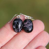 Purple flower head dichroic glass earrings