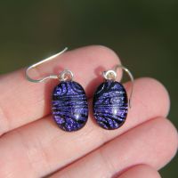 Purple fairy wing dichroic glass  drop earrings