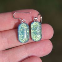Gold and blue dichroic drop earrings