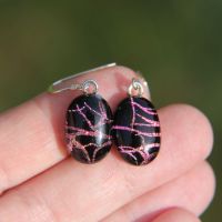 Pink and orange branch dichroic glass earrings