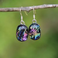 Rainbow flower dichroic glass earrings