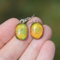 Orange gold dichroic dangly earrings