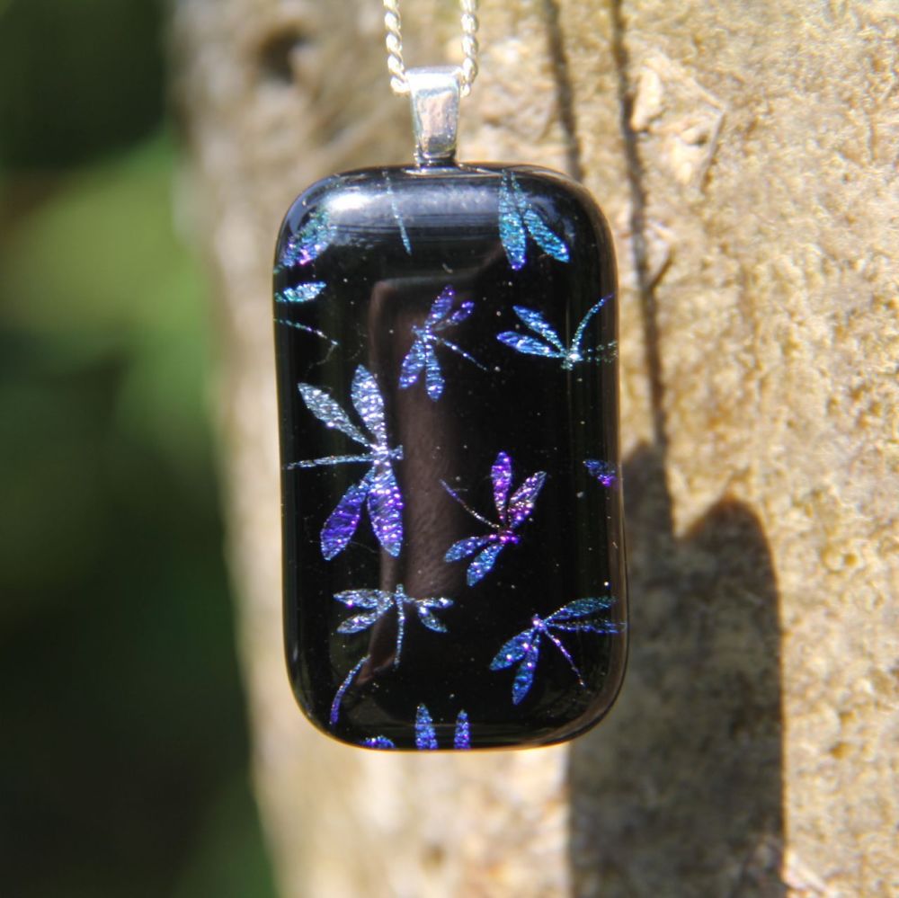 Rainbow dichroic dragonfly pendant