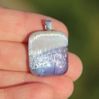Ice blue to pink and white dichroic crinkle glass pendant