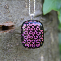 Pale red dichroic glass pendant
