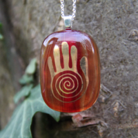 Gold hand fused glass pendant