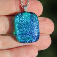 Gorgeous blue/green dichroic glass pendant ,  dichroic glass necklace
