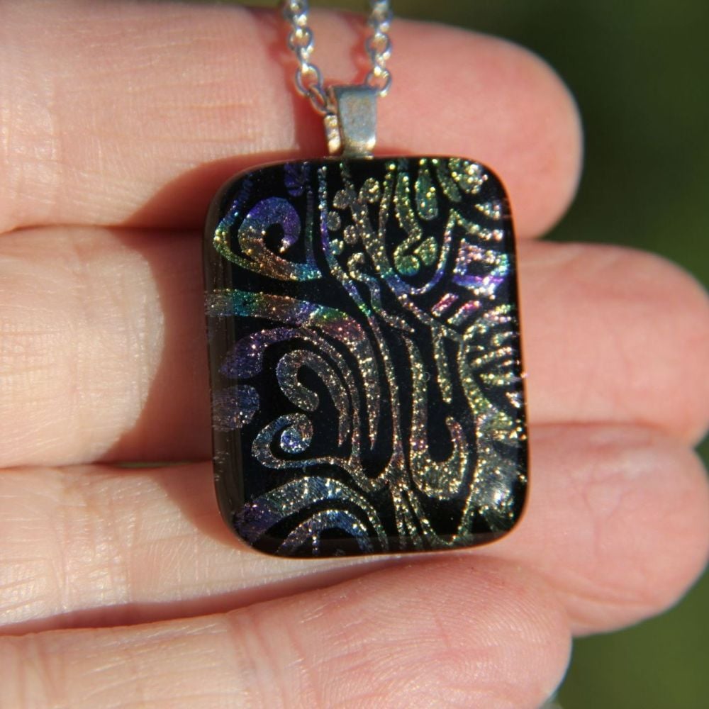 Gold and rainbow swirl dichroic glass pendant