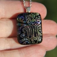 Gold and rainbow swirl dichroic glass pendant