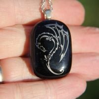 Silver dragon glass pendant