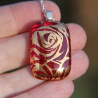 Red and gold rose glass pendant
