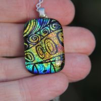 Gold and blue swirl dichroic glass pendant