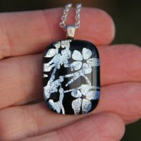 Silver blossom dichroic glass pendant
