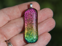 Long rainbow fused glass pendant , glass pendant