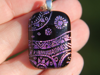 Pink sundial dichroic glass pendant