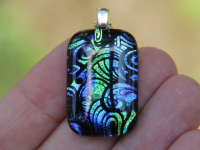 Blue and green fairy wing dichroic glass pendant