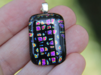 Pink and gold dichroic glass pendant, dichroic glass necklace