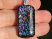Textured rainbow dichroic glass pendant, dichroic glass necklace