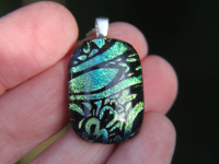 Green and gold heart dichroic glass pendant, dichroic glass necklace