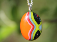Double spot rainbow swirl  glass pendant, swirl glass necklace