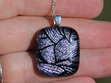 Silver braid dichroic glass pendant