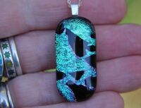 Long turquoise fused glass pendant