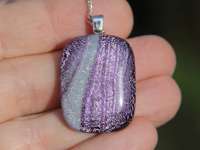 Pink streaks dichroic crinkle glass pendant