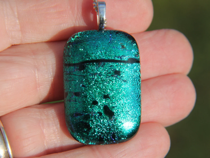 Emerald green dichroic glass pendant