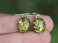 Gold crinkle dichroic glass earrings