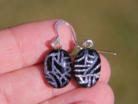 Silver net dichroic glass earrings
