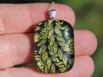 Gold braid dichroic glass pendant