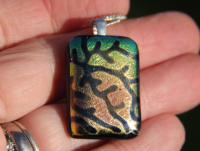 Green and gold dichroic glass  pendant, dichroic glass necklace, dichroic pendant, green dichroic, coral pendant, gold dichroic pendant