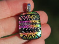 Striped rainbow dichroic glass pendant