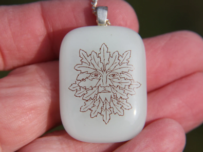 Green Man design glass pendant