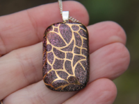 Red pink and gold fused glass pendant, dichroic glass necklace,
