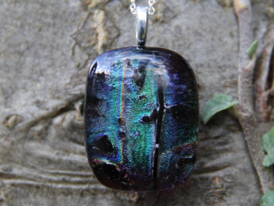 Rainbow Mardi Gras dichroic glass pendant