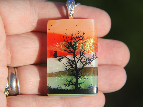 Sunset owl landscape dichroic pendant