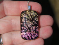 Gold to pink plume dichroic glass pendant
