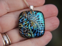 Two layer gold and blue dichroic glass pendant