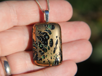 Dichroic pendant, green and gold marble pendant