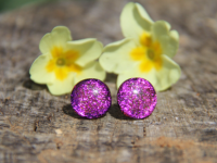 Pink purple dichroic stud earrings, sterling silver,