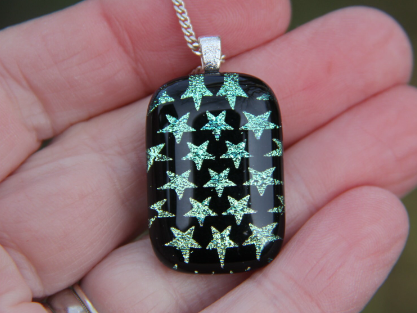 Gold green star dichroic glass pendant