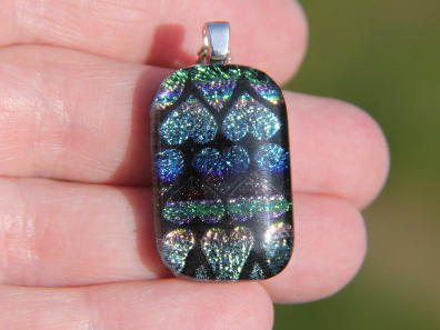 Rainbow hearts dichroic glass pendant,